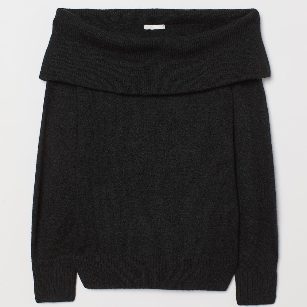 H&M Black Off the Shoulder Knitted Jumper Sweater L